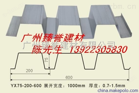 供应全国常用压型钢板600型，0.9厚，YX75-200-600